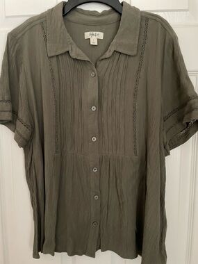 Style & Co. Olive Textured Button-Front Top